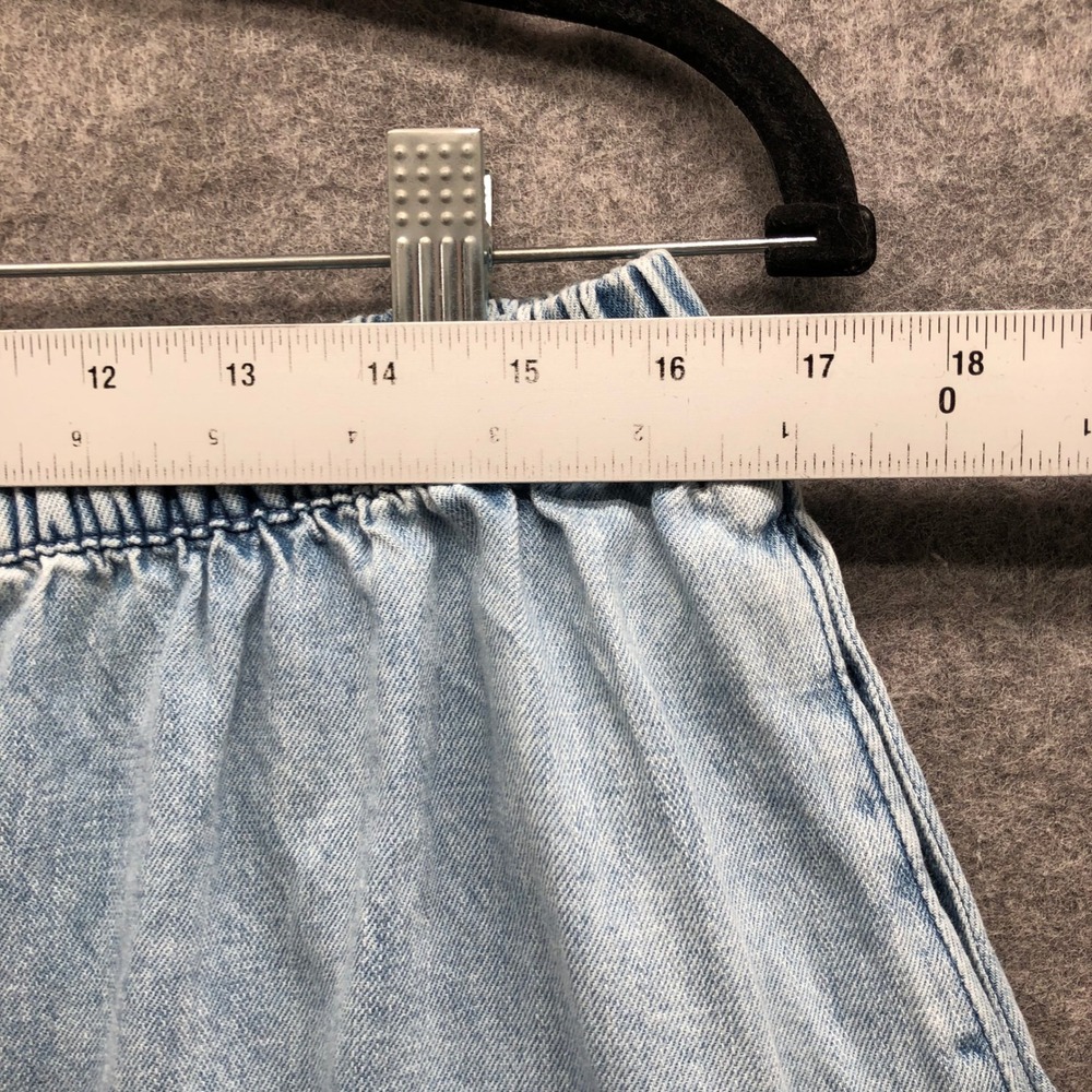American Eagle Tiered Ruffle Mini Skirt Womens L Light Wash Blue Denim Pull On - Picture 4 of 7